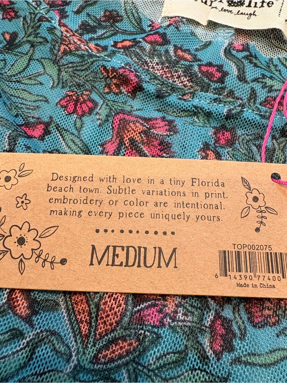 Natural Life Mesh Top Floral Print Teal Pink Short Sleeve NWT Medium Fits Small - Picture 6 of 9